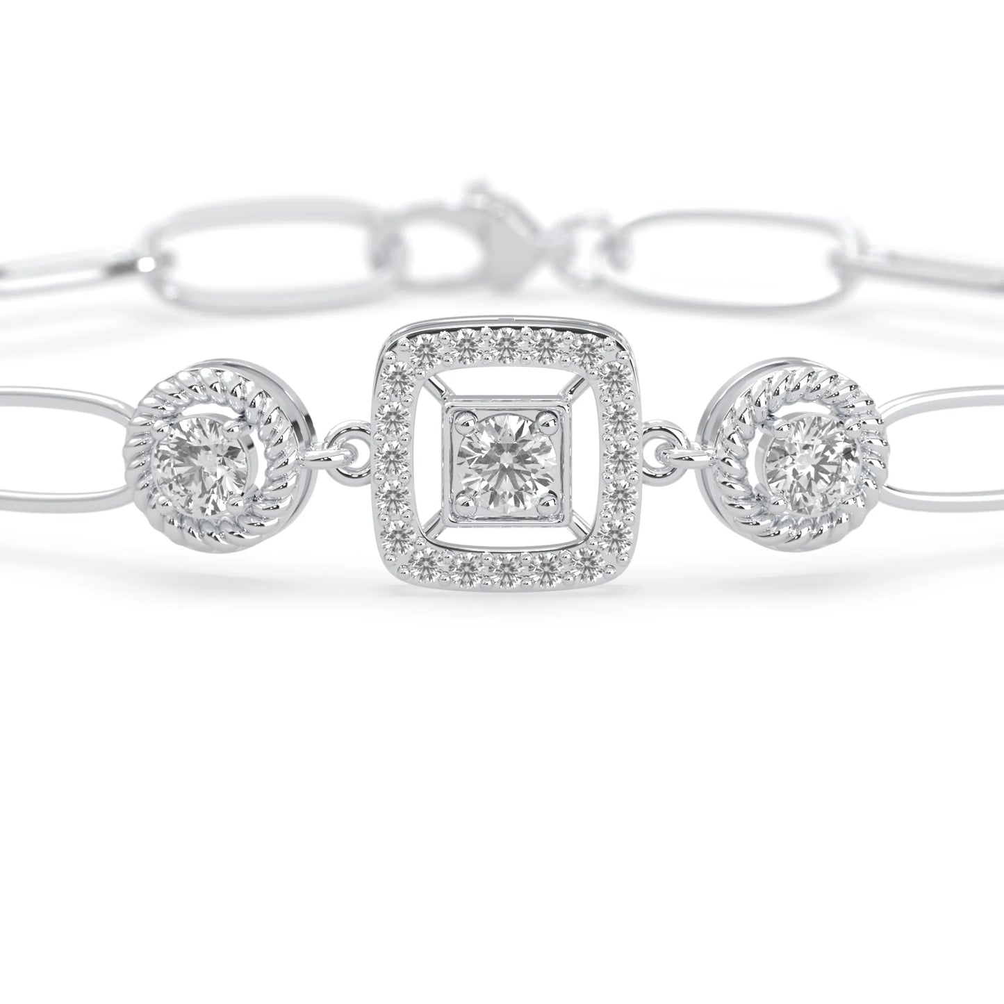 white Gold bracelet with lab grown diamond accents on a white background