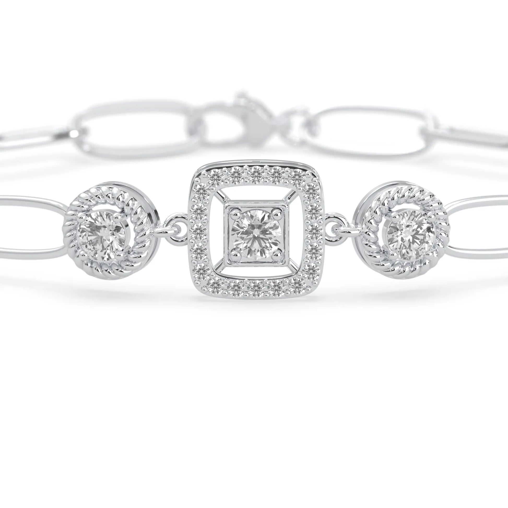 white Gold bracelet with lab grown diamond accents on a white background
