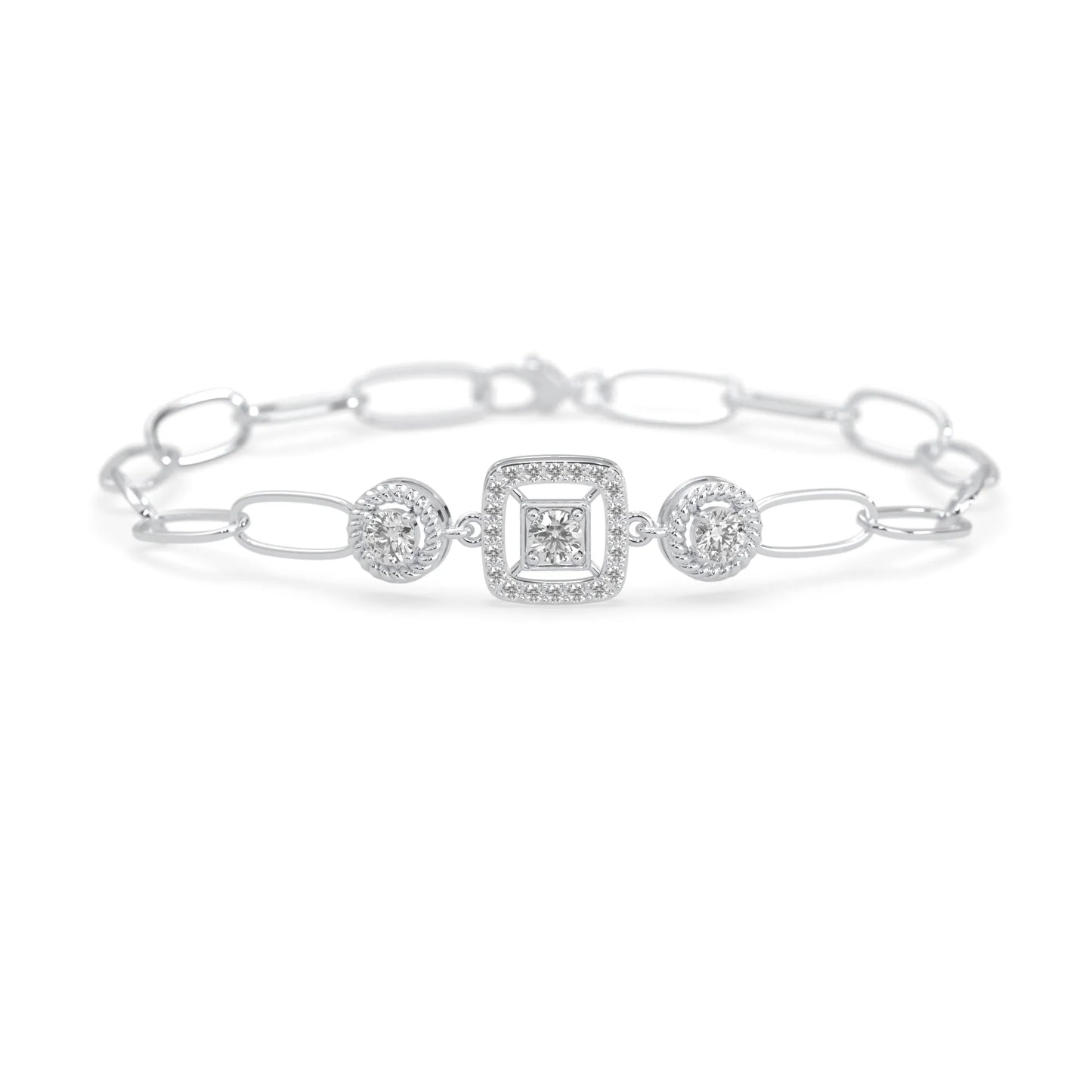 white Gold bracelet with lab grown diamond accents on a white background