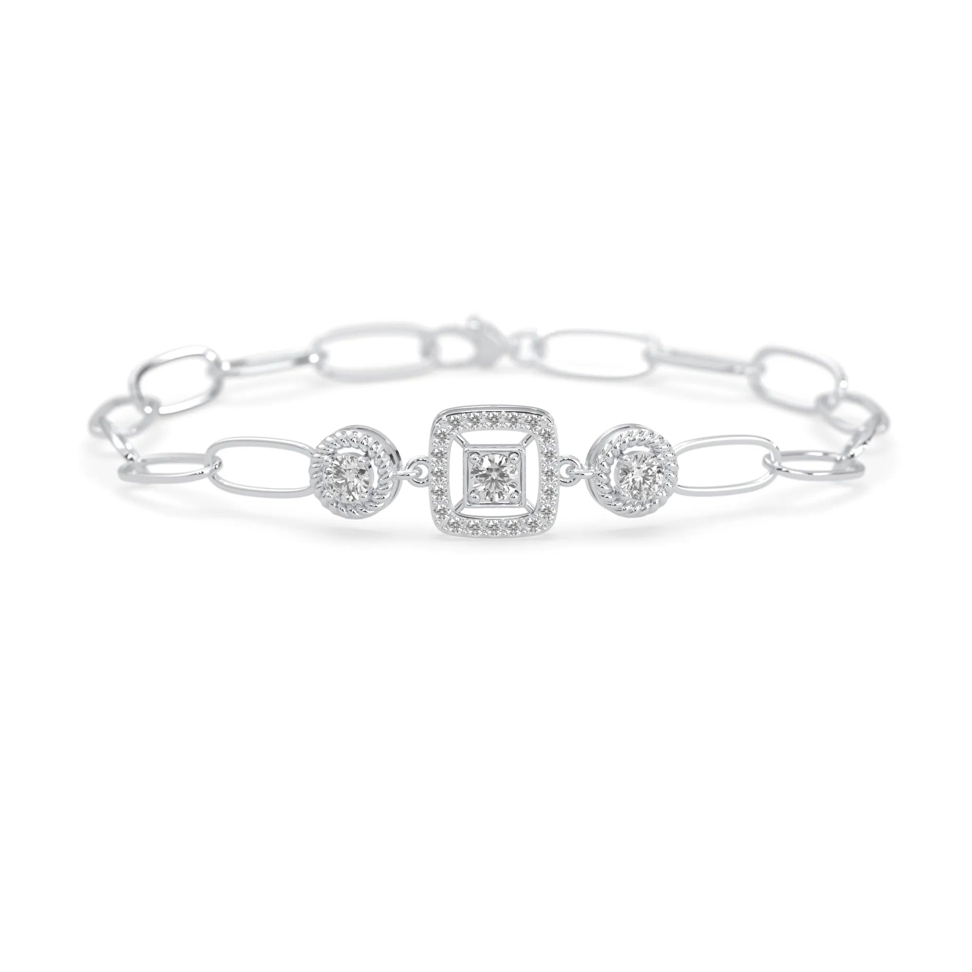 white Gold bracelet with lab grown diamond accents on a white background