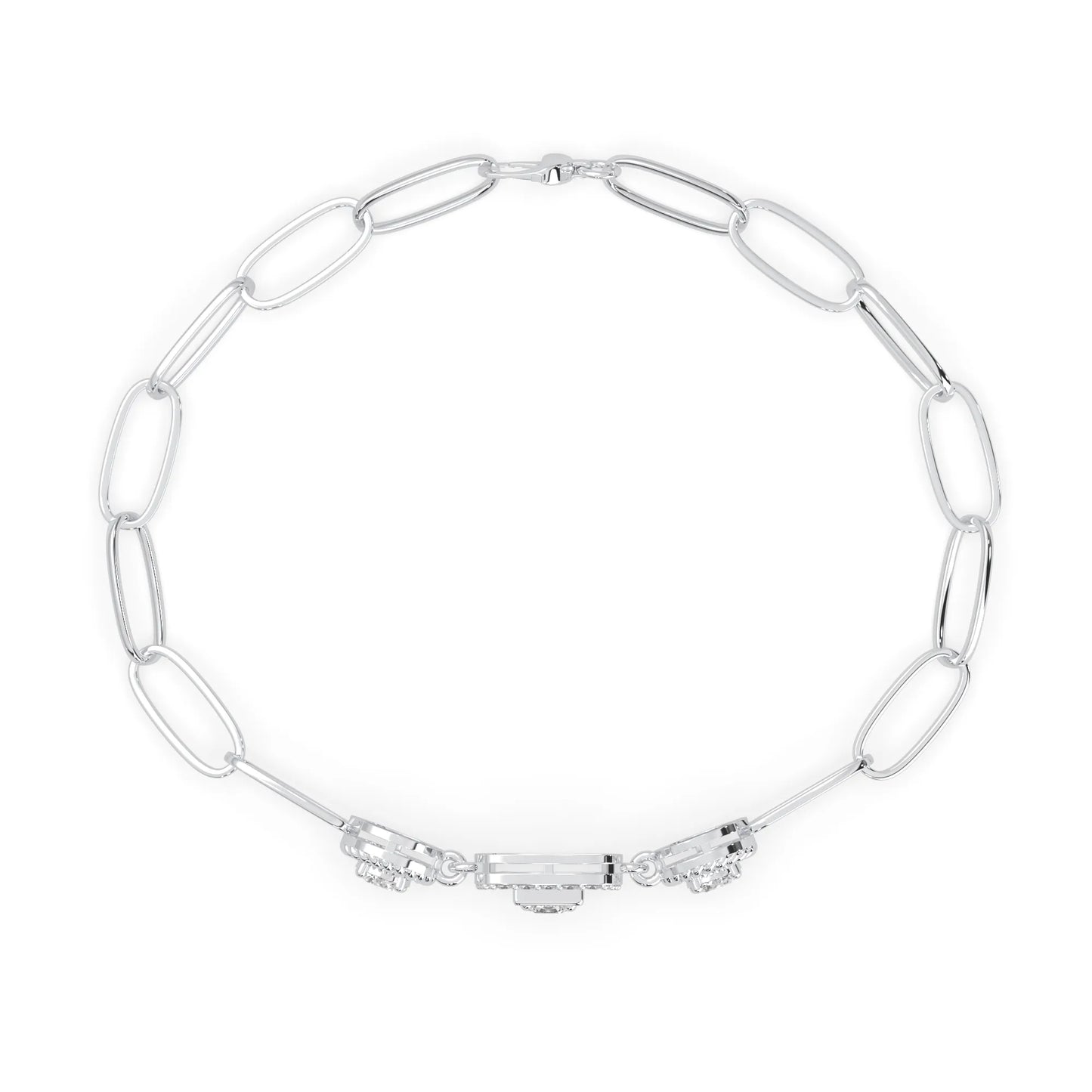 white Gold bracelet with lab grown diamond accents on a white background