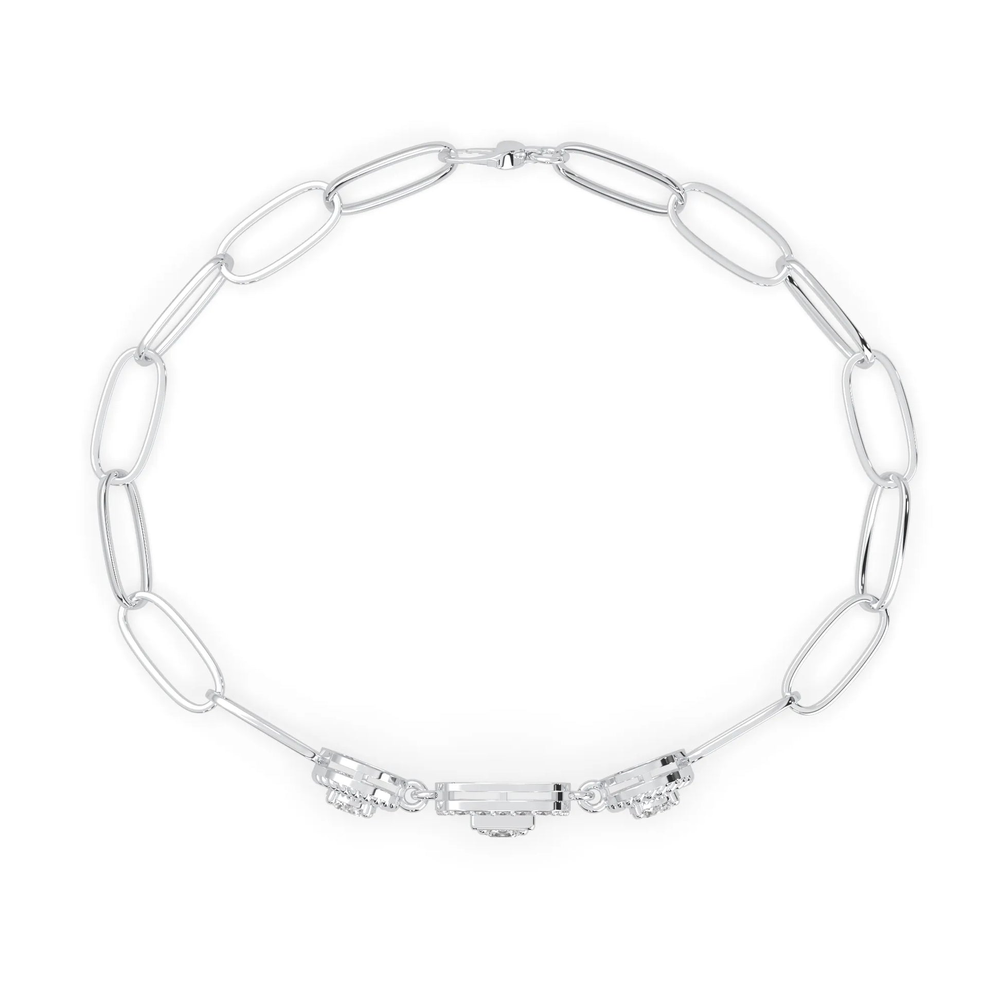 white Gold bracelet with lab grown diamond accents on a white background
