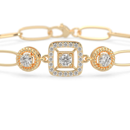 yellow Gold bracelet with lab grown diamond accents on a white background