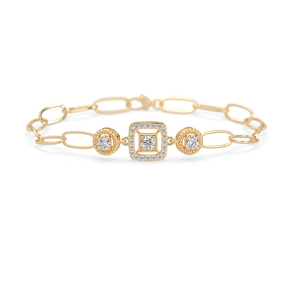 yellow Gold bracelet with lab grown diamond accents on a white background