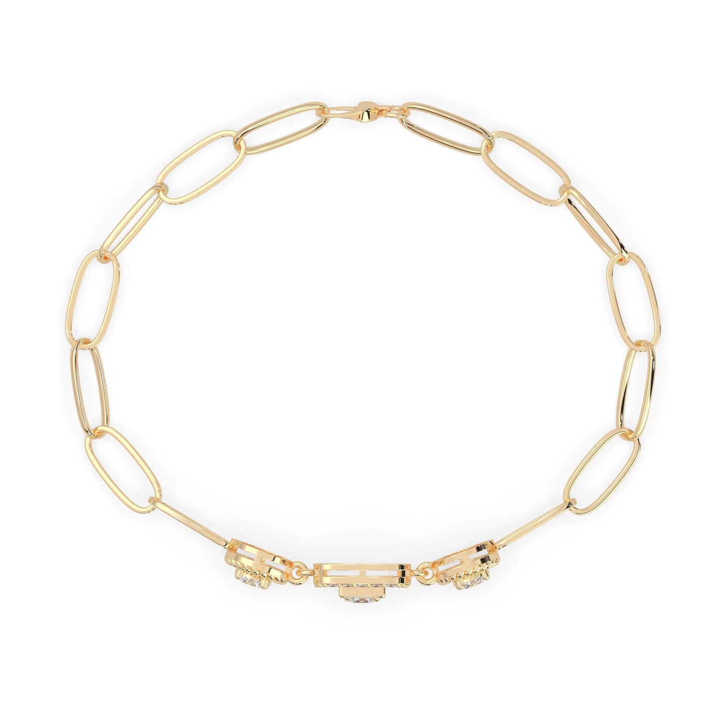 yellow Gold bracelet with lab grown diamond accents on a white background