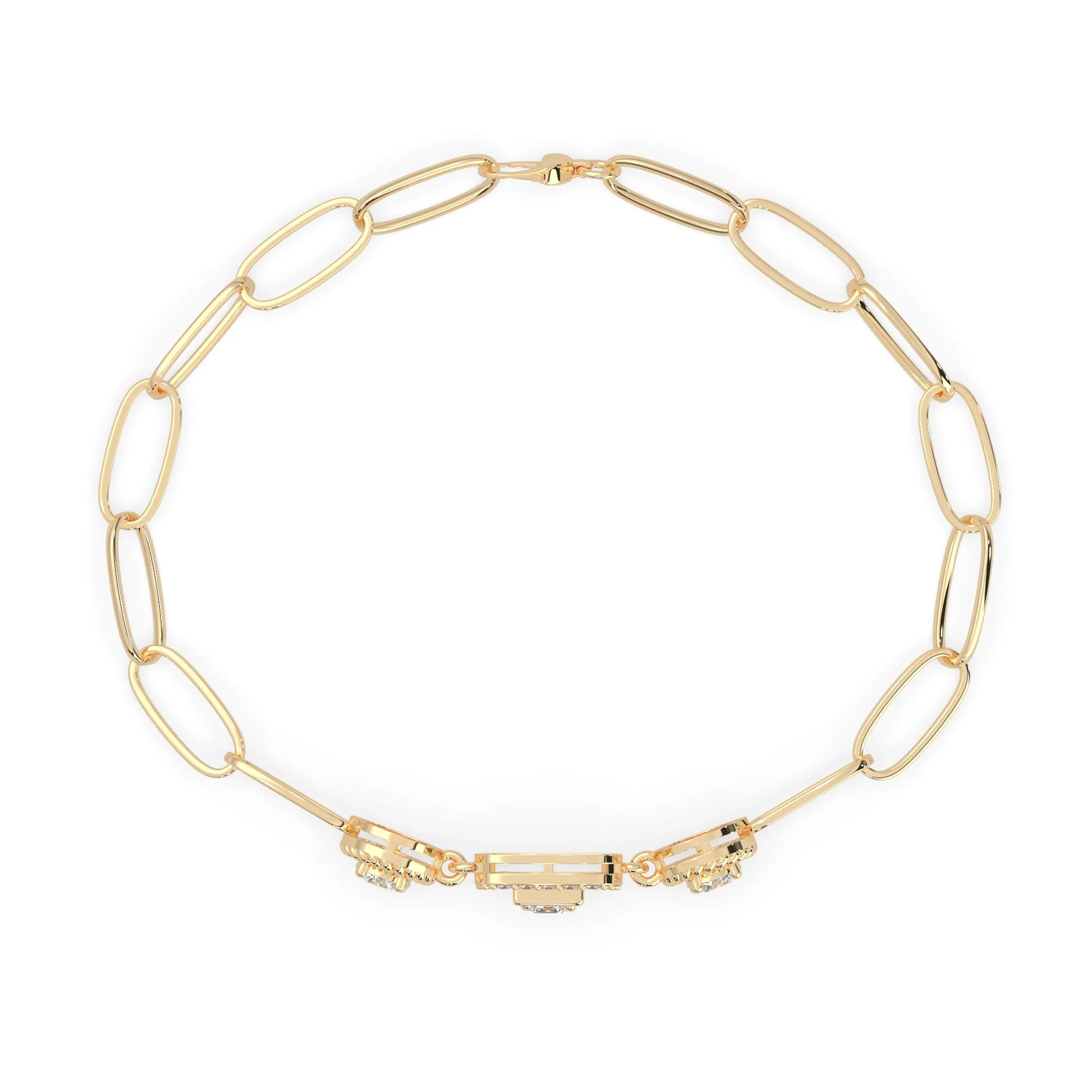 yellow Gold bracelet with lab grown diamond accents on a white background