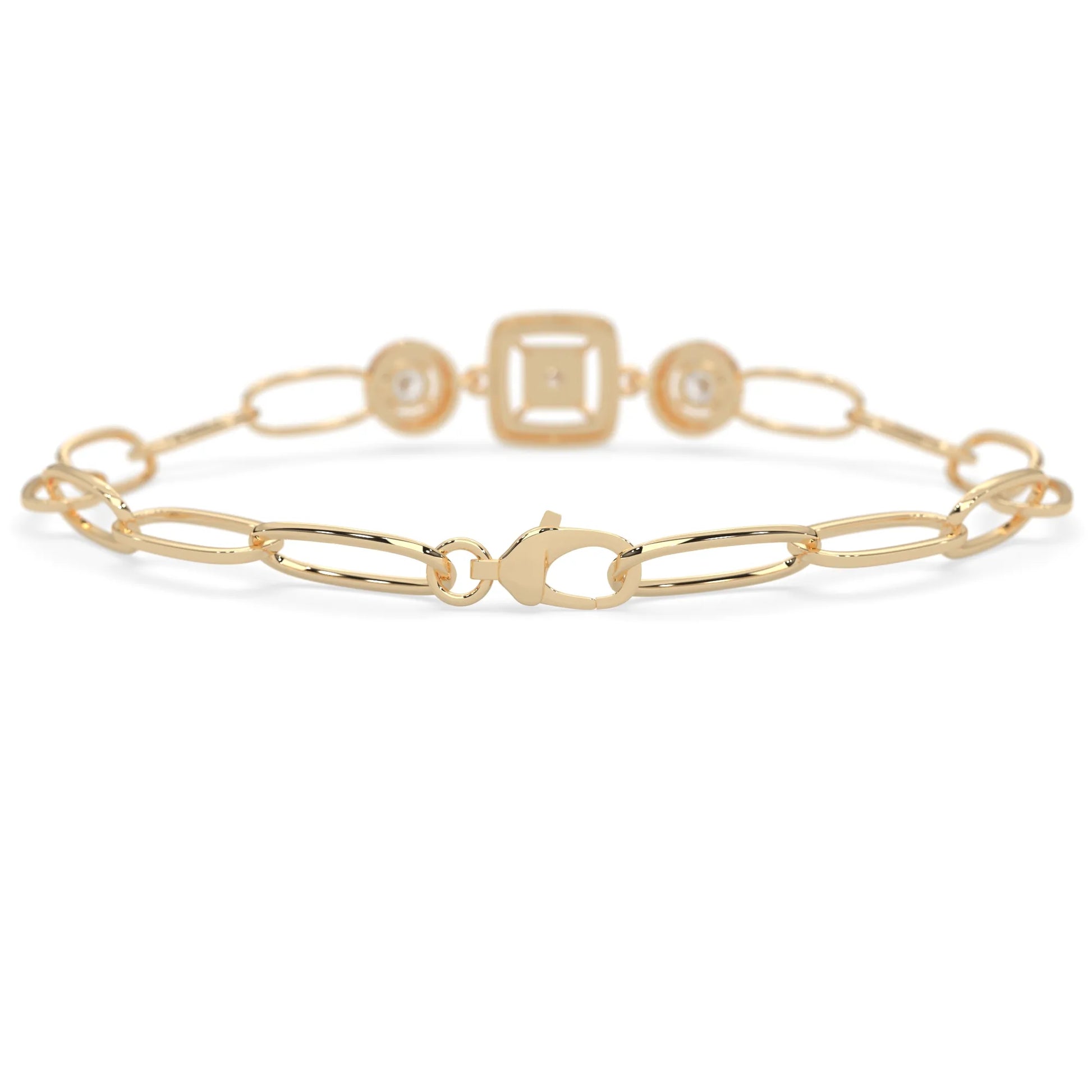 yellow Gold bracelet with lab grown diamond accents on a white background