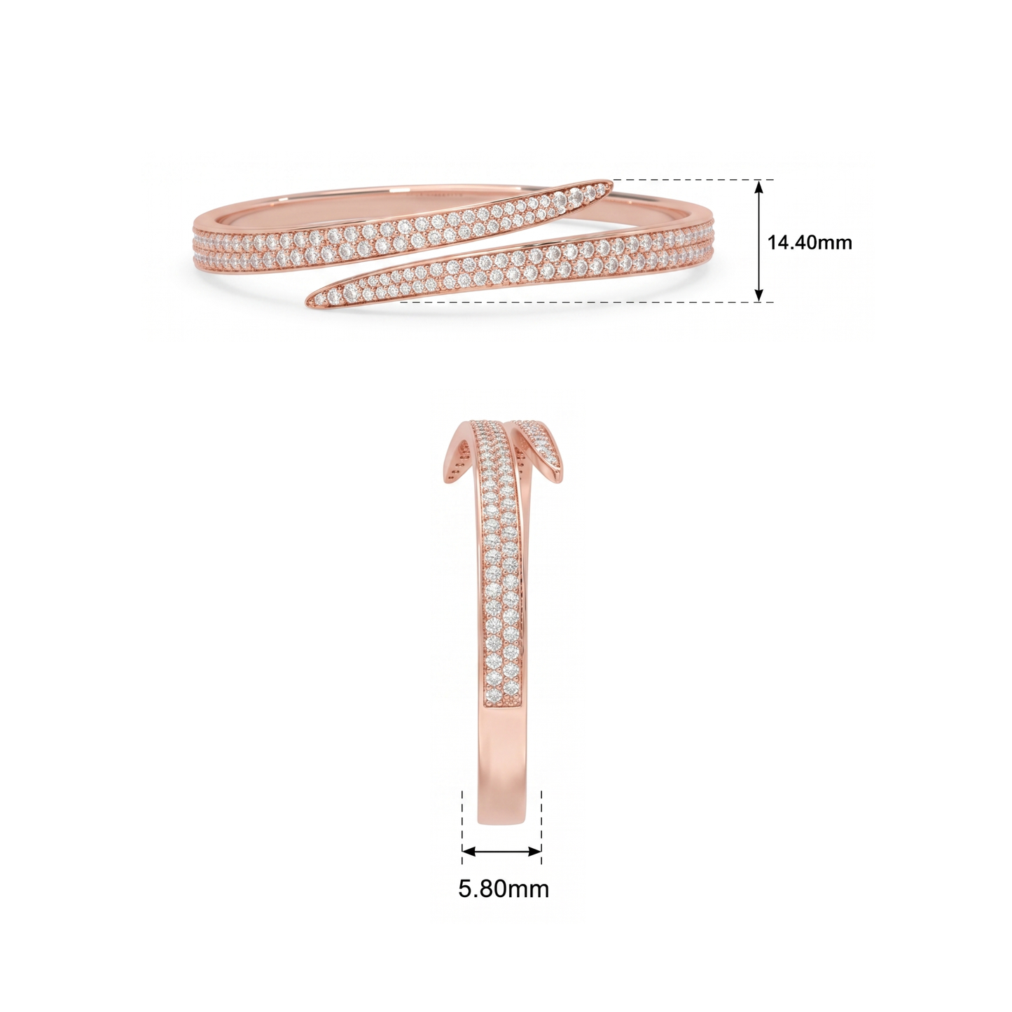 Round Pavé Set Lab Grown Diamond Bypass Open Cuff Bangle Bracelet