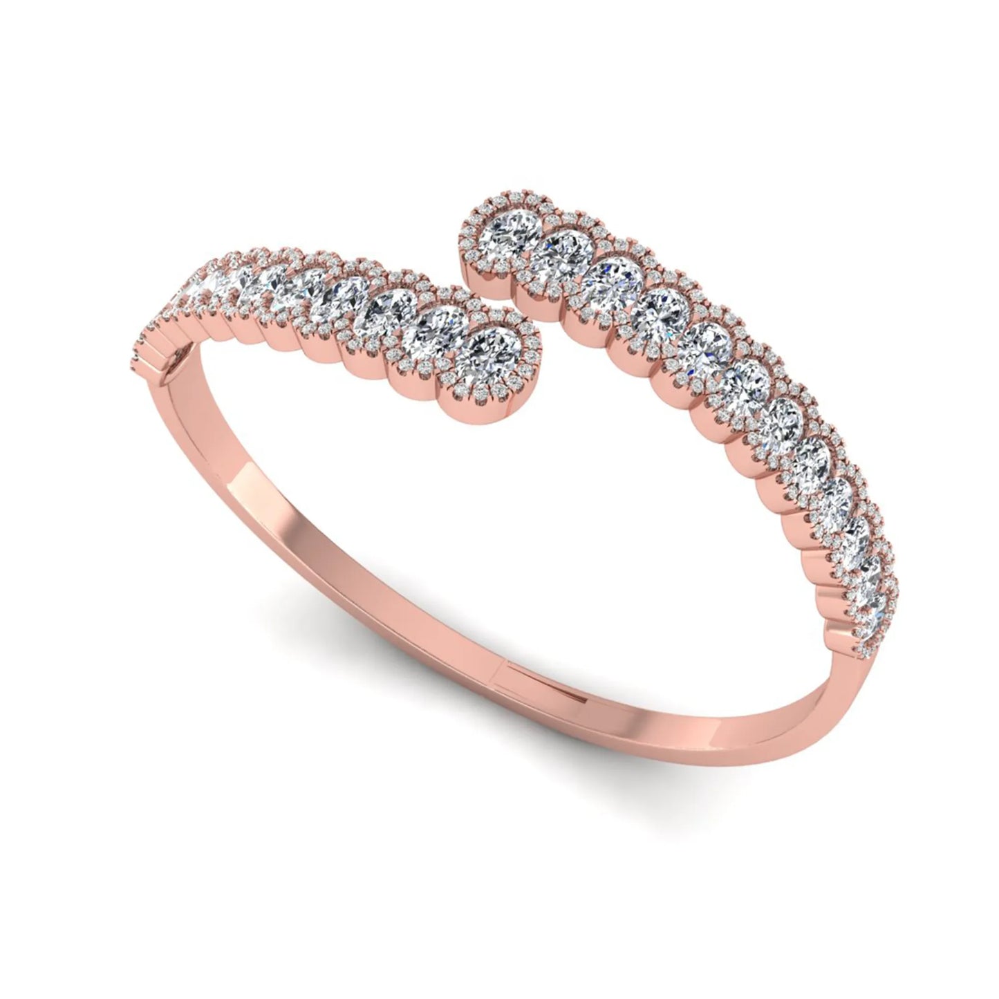 Rose-gold ring with diamonds on a white background