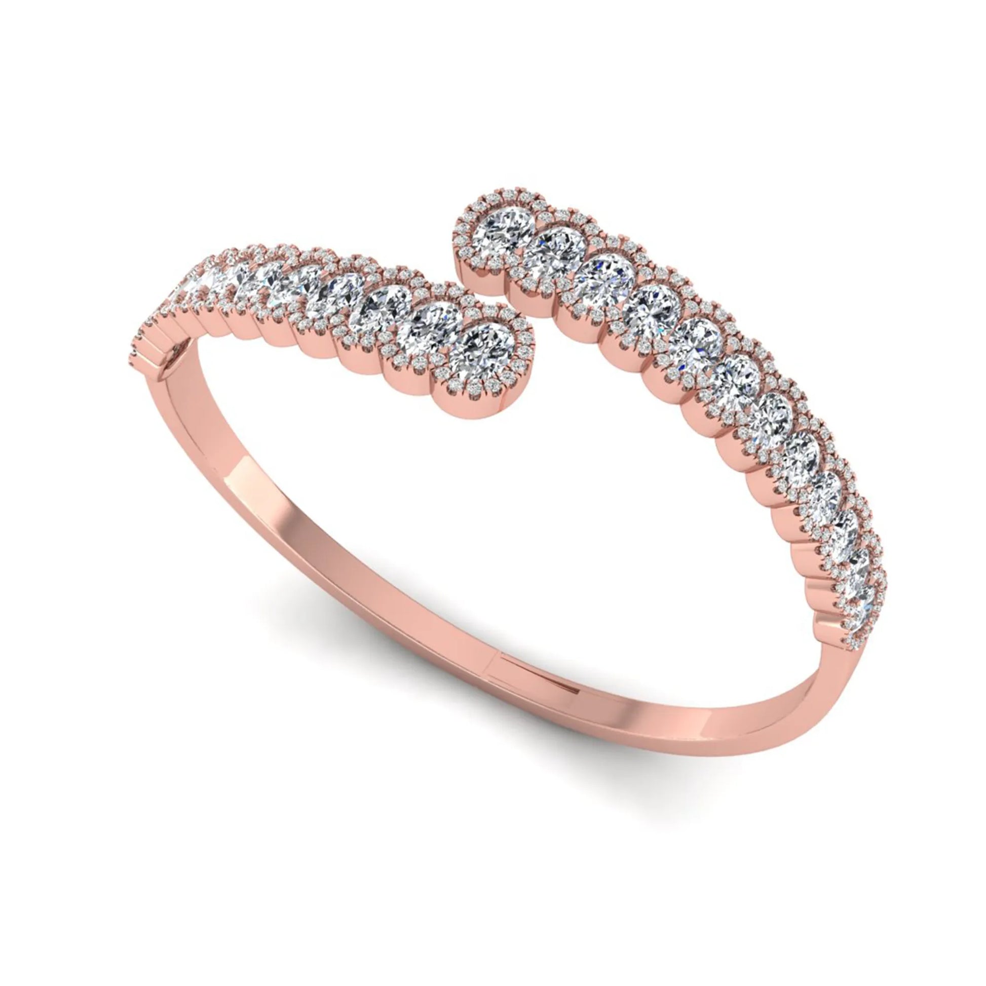 Rose-gold ring with diamonds on a white background