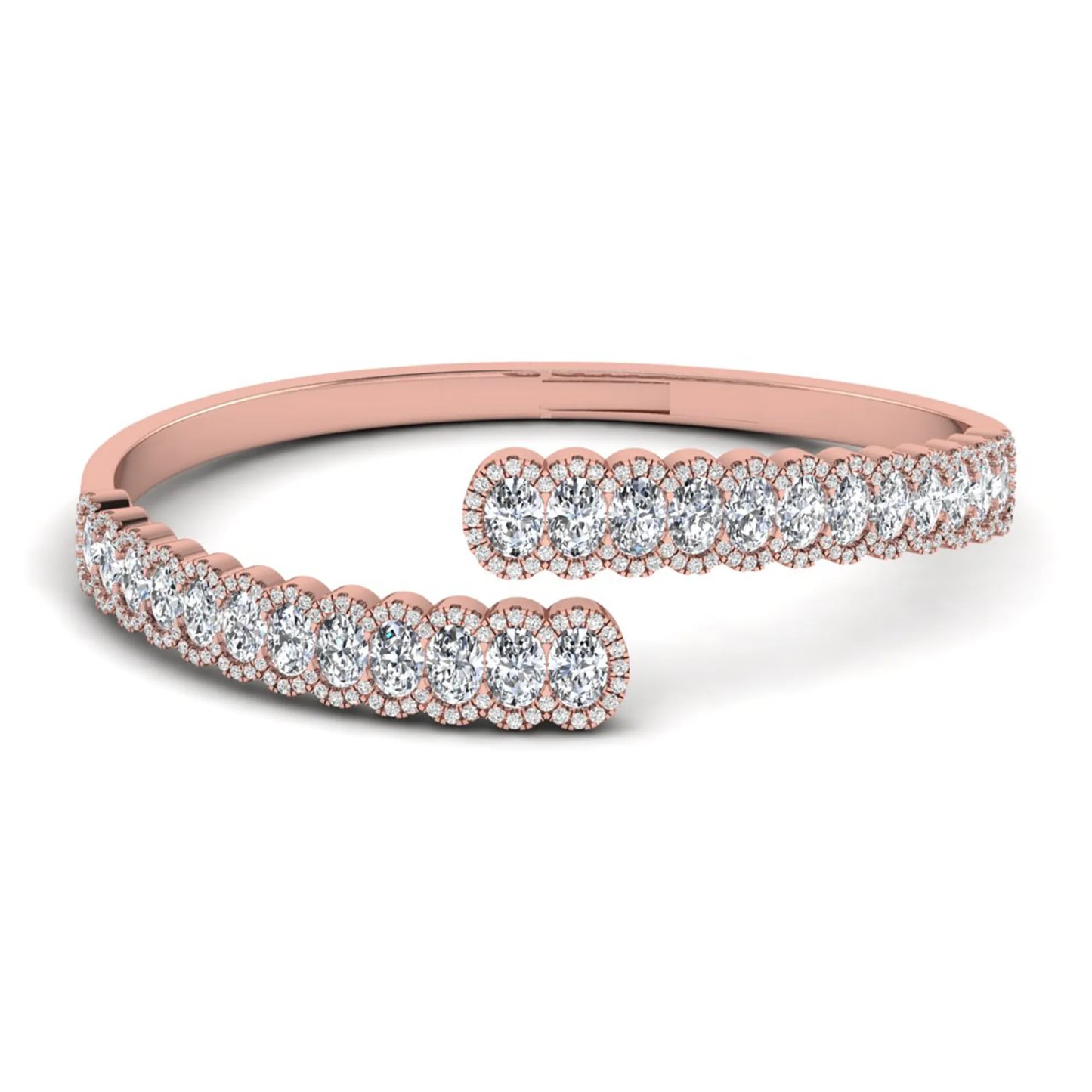 Rose-gold bracelet with diamond accents on a white background