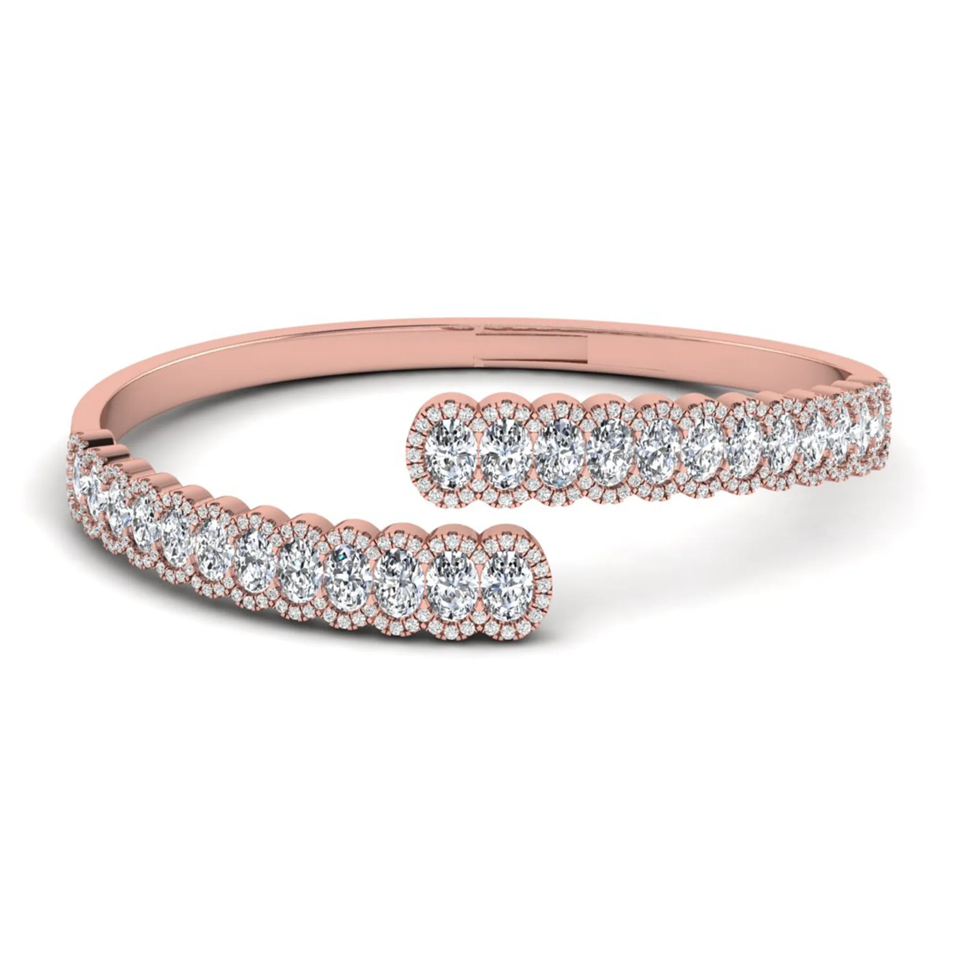 Rose-gold bracelet with diamond accents on a white background