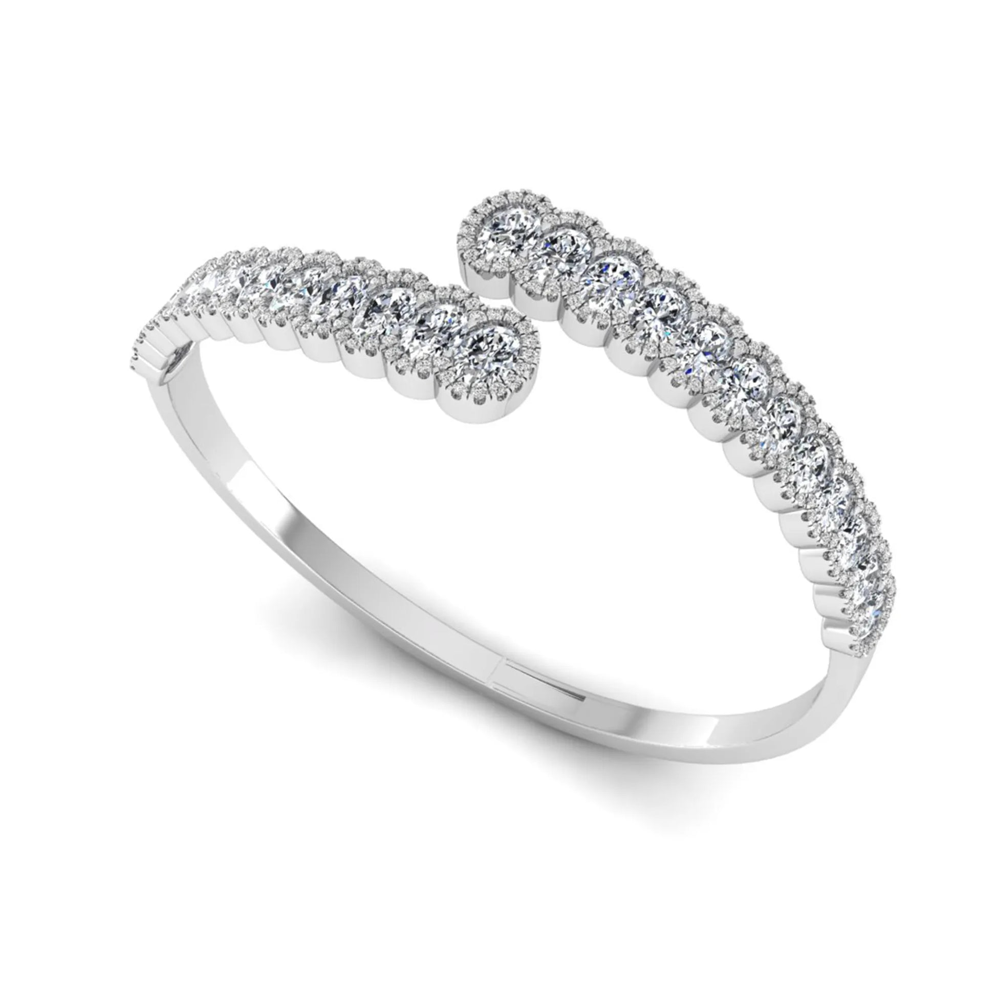 white-gold ring with small diamonds on a white background
