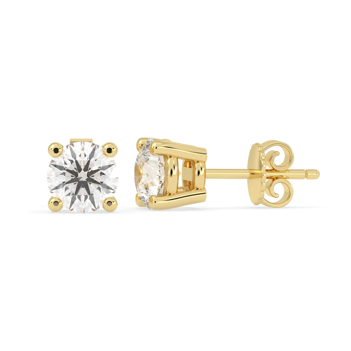 Round Four Prong Lab Grown Diamond Solitaire Push Back Stud Earrings