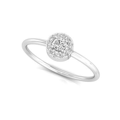 Silver ring with a diamond cluster on a white background