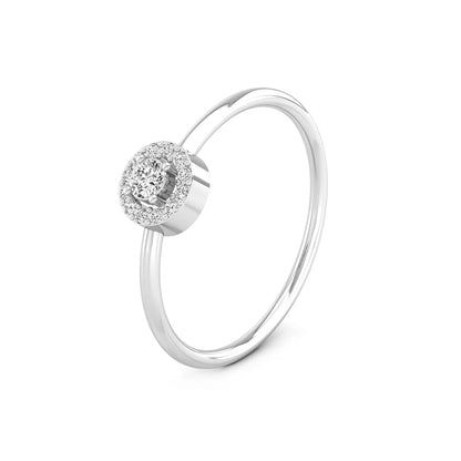 Silver ring with a diamond on a white background