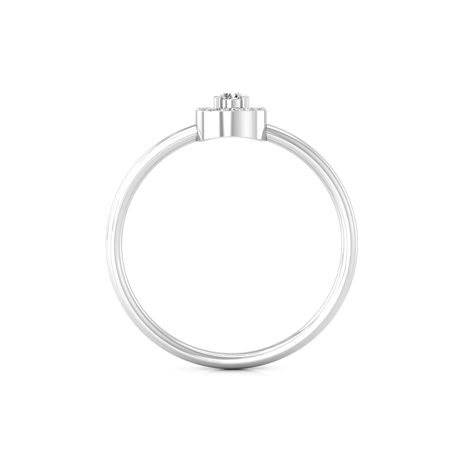 Silver ring with a diamond on a white background