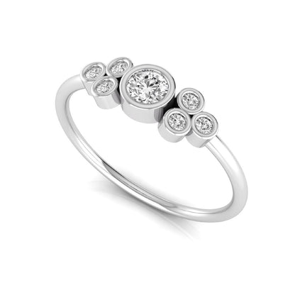 white-gold ring with multiple diamonds on a white background