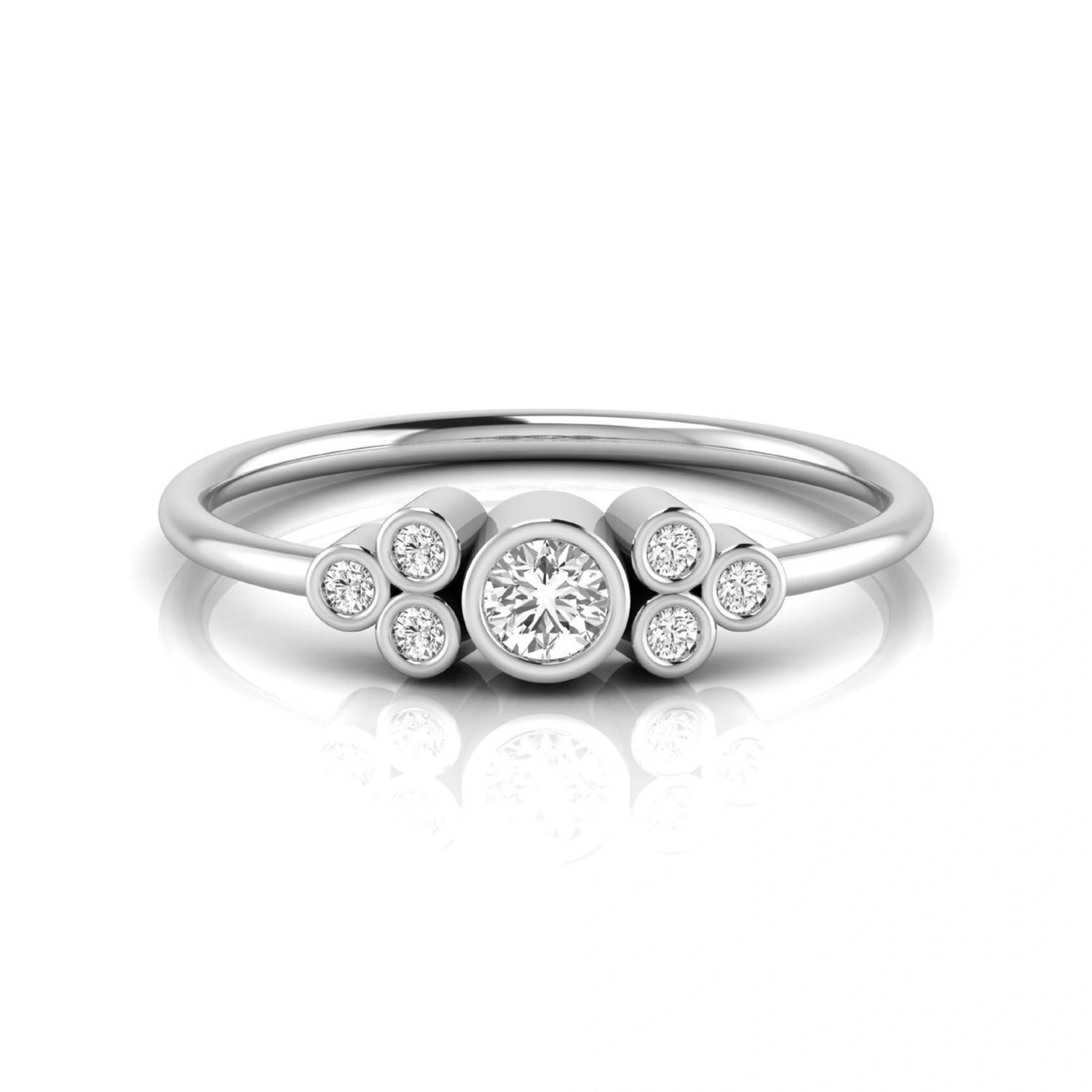 white-gold ring with multiple round diamonds on a white background