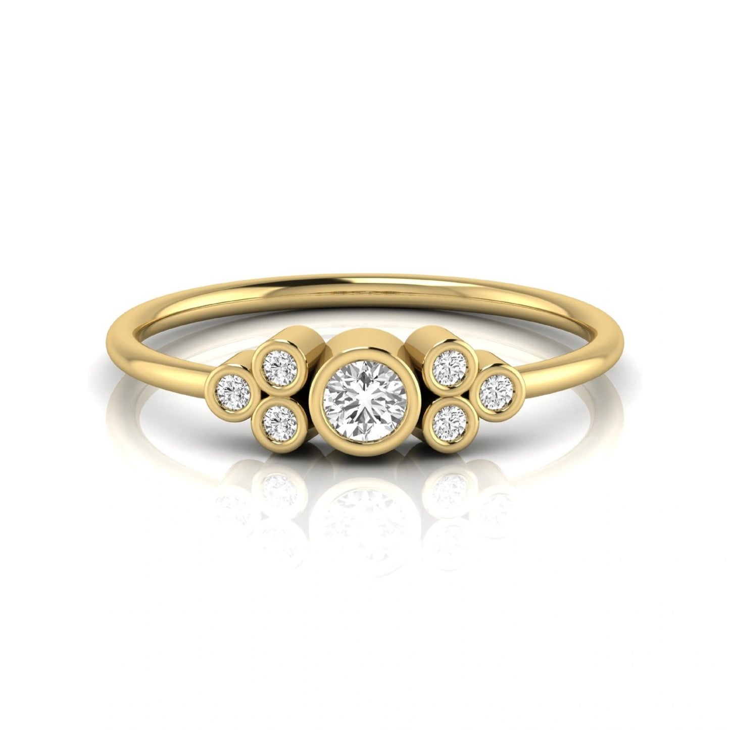 yellow-Gold ring with circular design and embedded diamonds on a white background