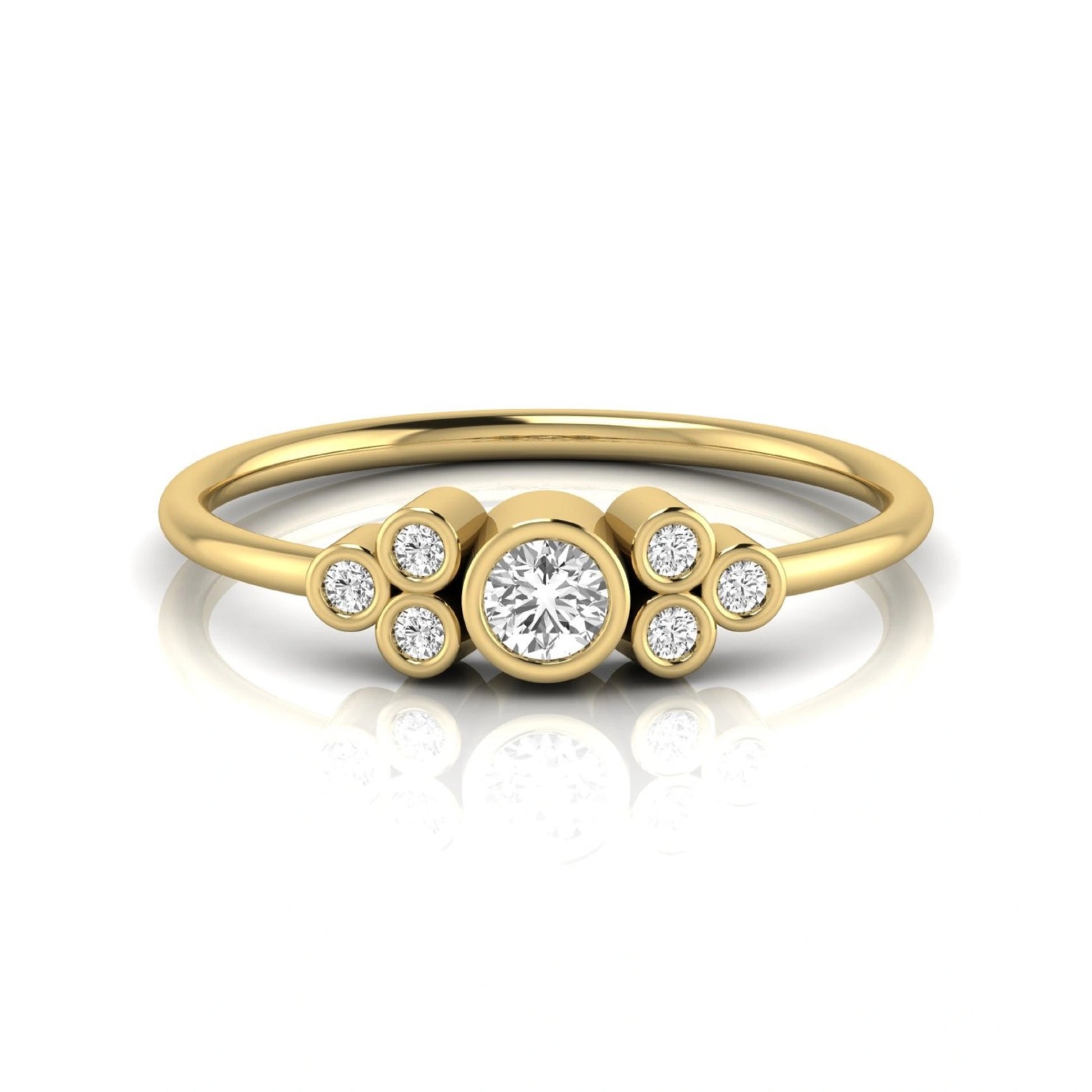 yellow-Gold ring with circular design and embedded diamonds on a white background