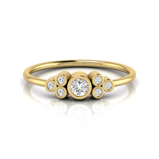 yellow-Gold ring with circular design and embedded diamonds on a white background