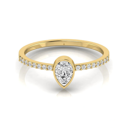 yellow-Gold ring with a pear-shaped diamond and smaller diamonds on a white background