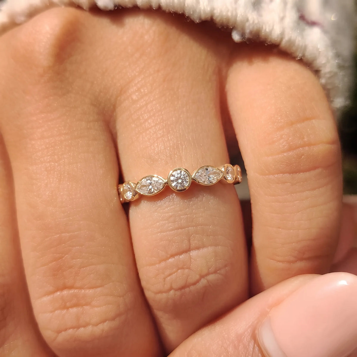 Half Bezel Set Lab Grown Diamond Full Eternity Stackable Wedding Band