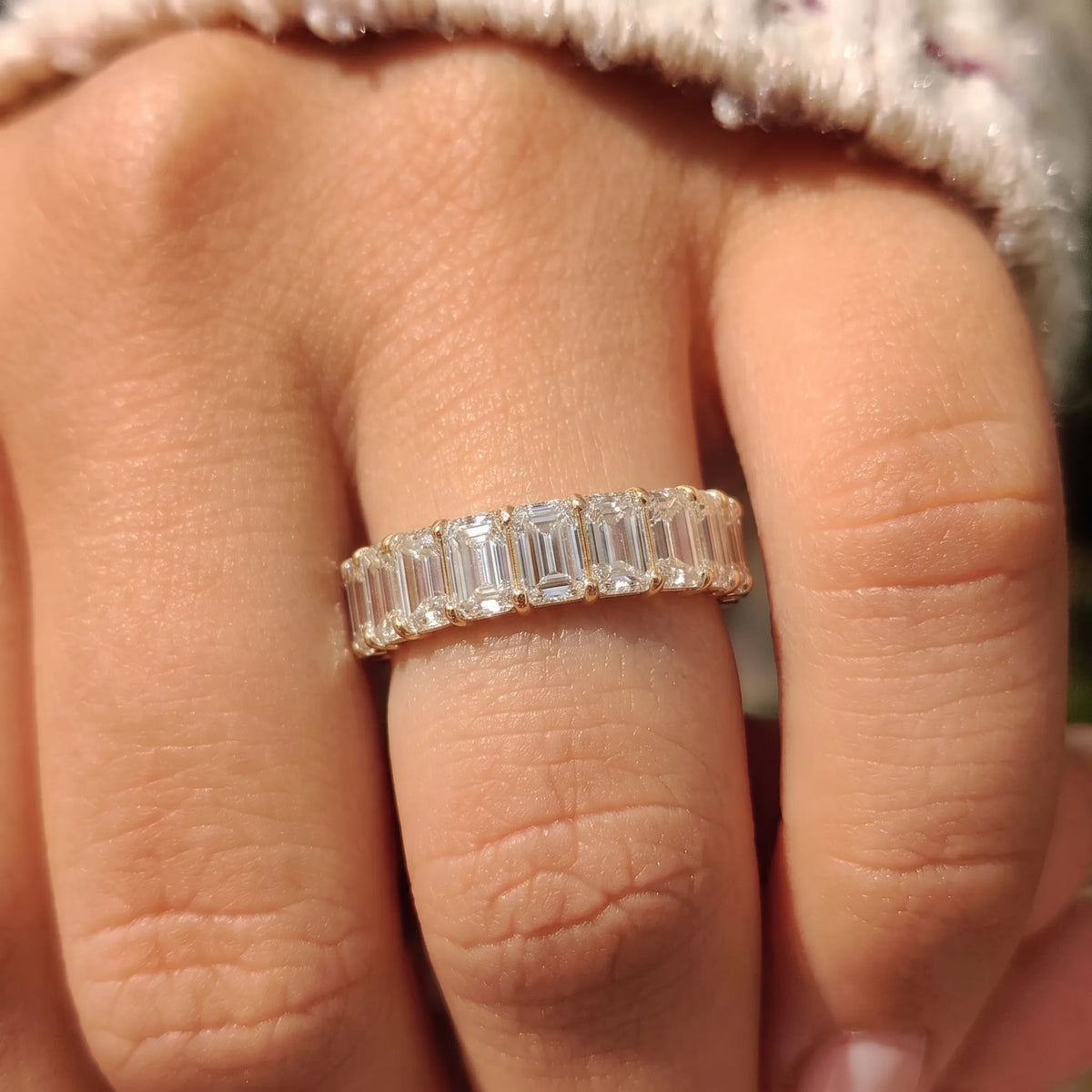 Emerald & Oval Cut Lab Grown Diamond Full Eternity Wedding Band