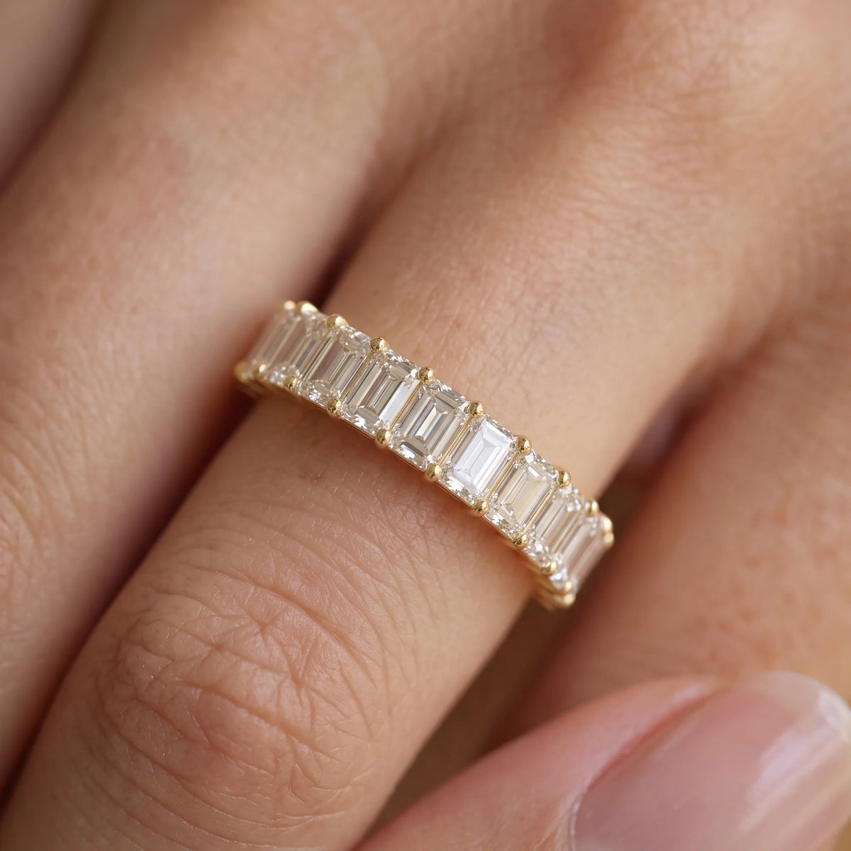 Emerald Cut Lab Grown Diamond Full Eternity Wedding Band