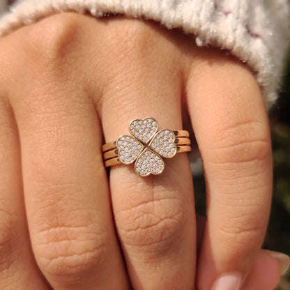 Four Heart Shape Pave Lab Grown Diamond Three Piece Bridal Ring Set
