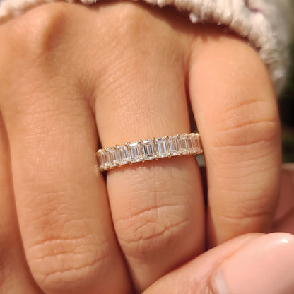 Emerald Cut Lab Grown Diamond Stackable Half Eternity Wedding Band