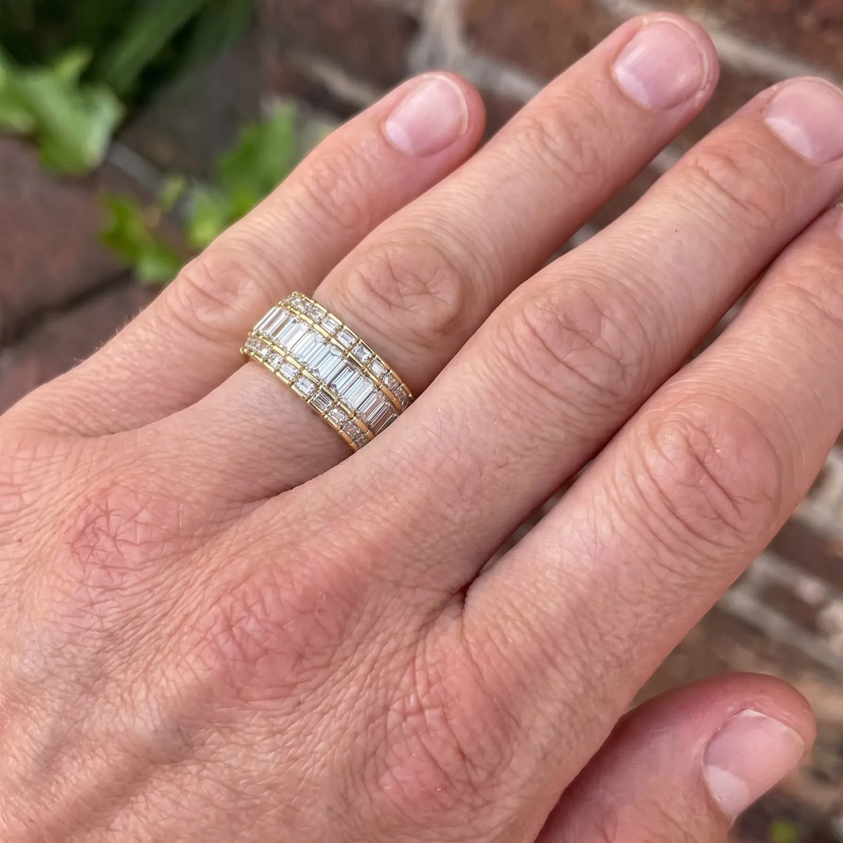 Baguette Cut Three Row Lab Grown Diamond Men's Full Eternity Wedding Band