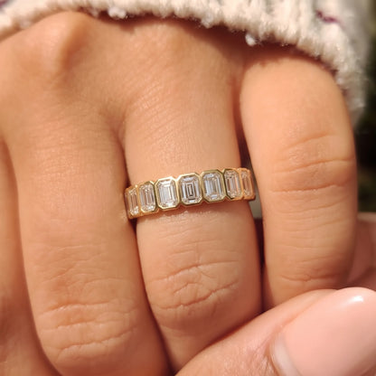 Bezel Set Emerald Lab Grown Diamond Full Eternity Wedding Band