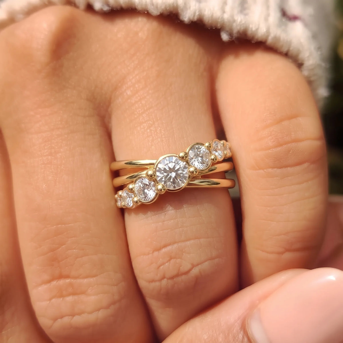 Seven Stone Crossover Lab Grown Diamond Engagement Ring