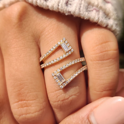 Baguette & Round Lab Grown Diamond Open Gap Pave Bypass Ring