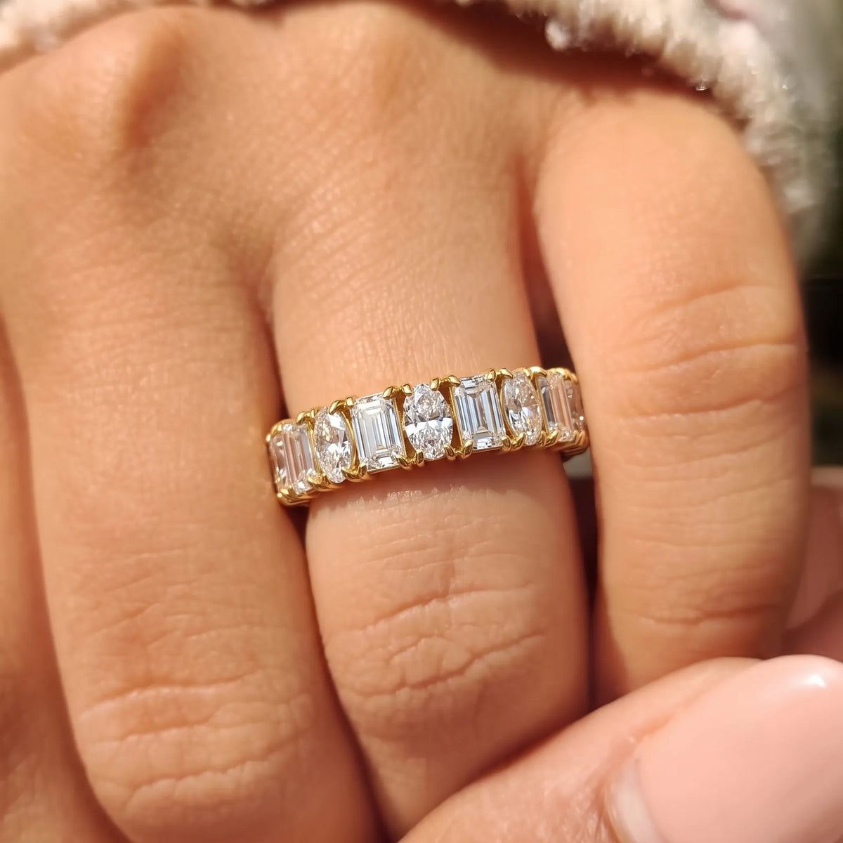 Emerald & Oval Cut Lab Grown Diamond Full Eternity Wedding Band