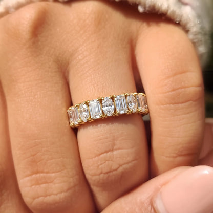 Emerald & Oval Cut Lab Grown Diamond Full Eternity Wedding Band