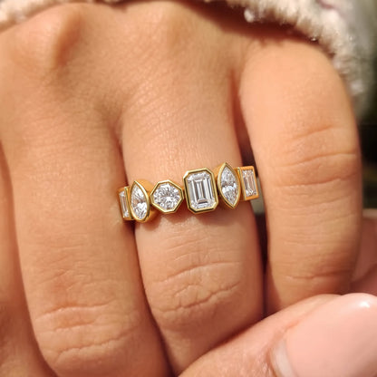 Bezel Set Multi Shape Lab Grown Diamond Half Eternity Wedding Band