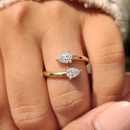 Pear Two Stone Lab Grown Diamond Open Gap Bypass Ring