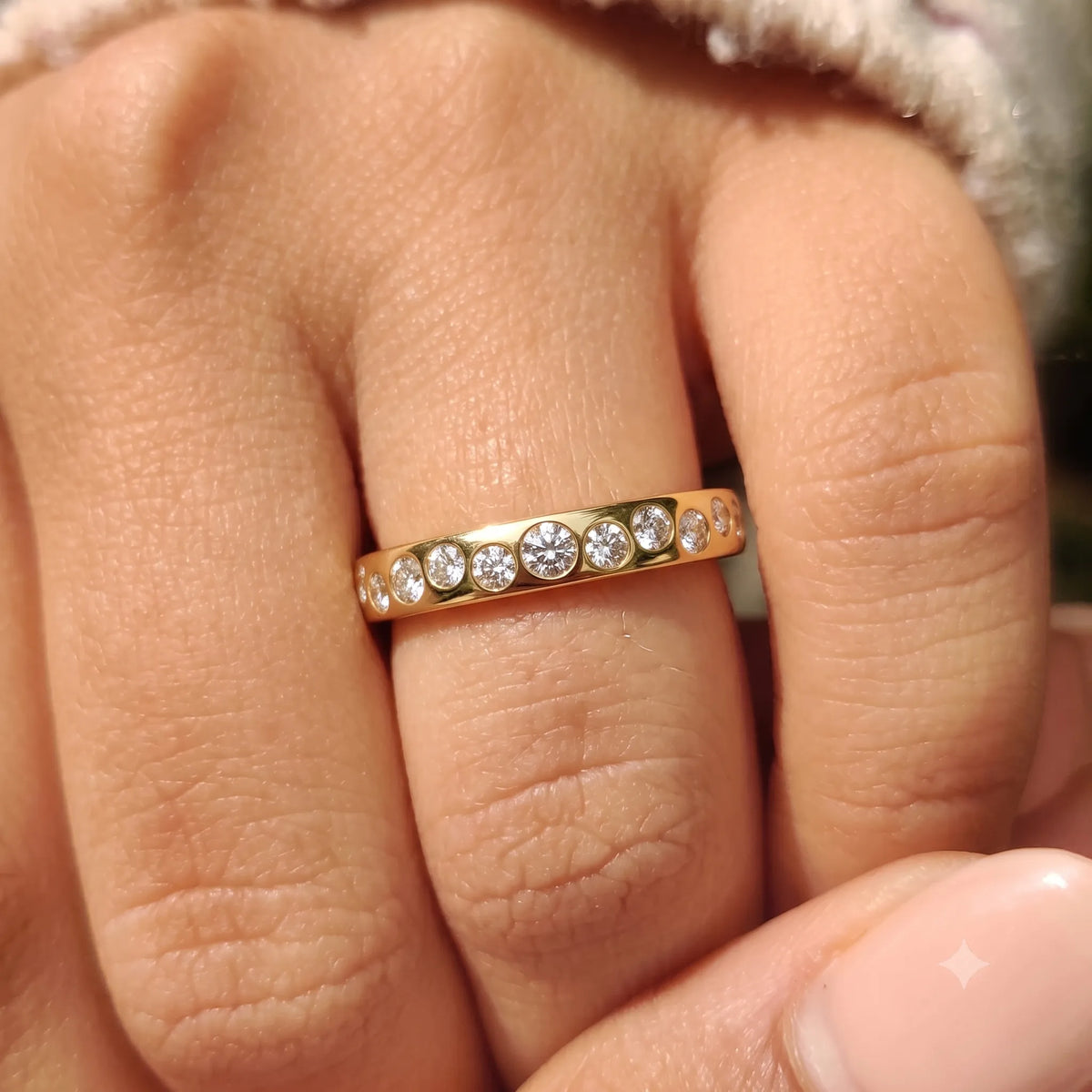 Flush Set Round Lab Grown Diamond Half Eternity Wedding Band