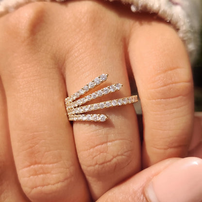 Multi Row Round Lab Grown Diamond Open Gap Pave Bypass Ring
