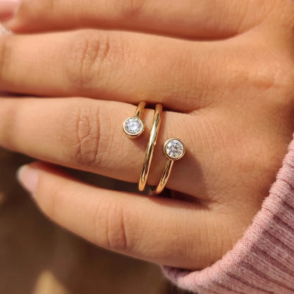 Bezel Set Round Two Stone Lab Grown Diamond Open Bypass Wrap Ring
