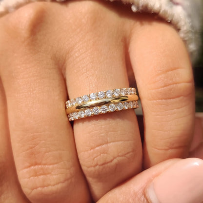 Round Cut Lab Grown Diamond Three Row Half Eternity Wedding Band