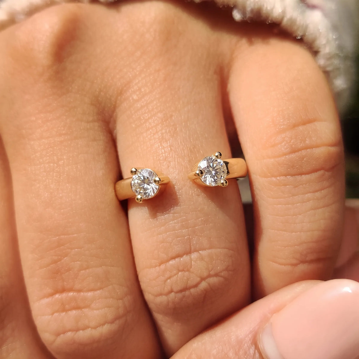 Two Stone Minimalist Lab Grown Diamond Open Gap Engagement Ring