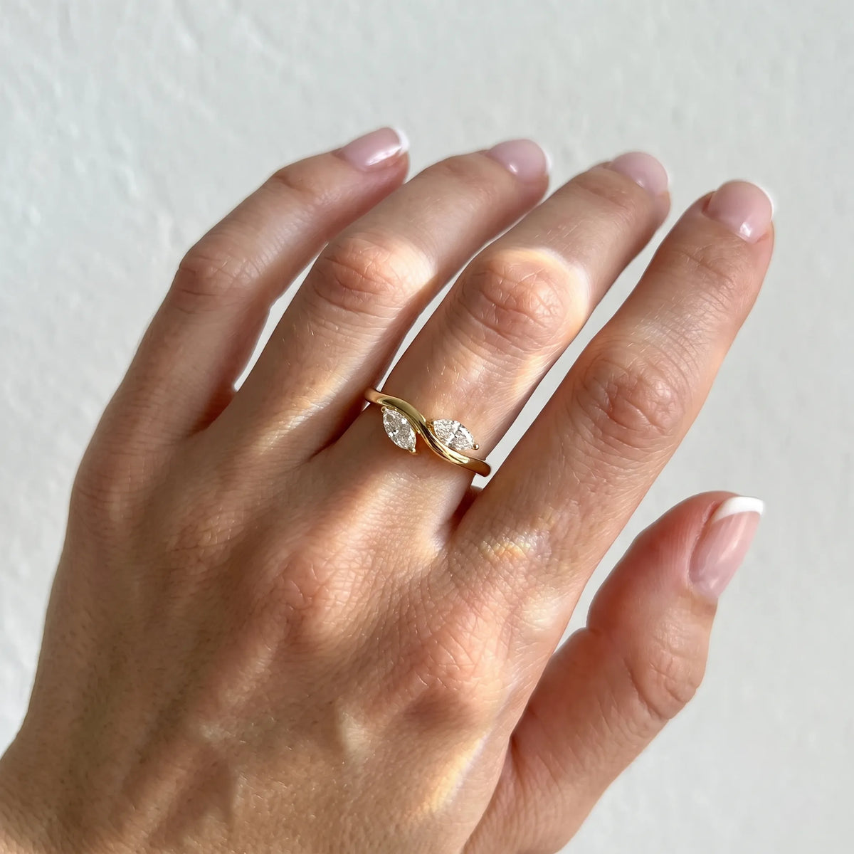 Marquise Leaf Inspire Lab Grown Diamond Two Stone Engagement Ring