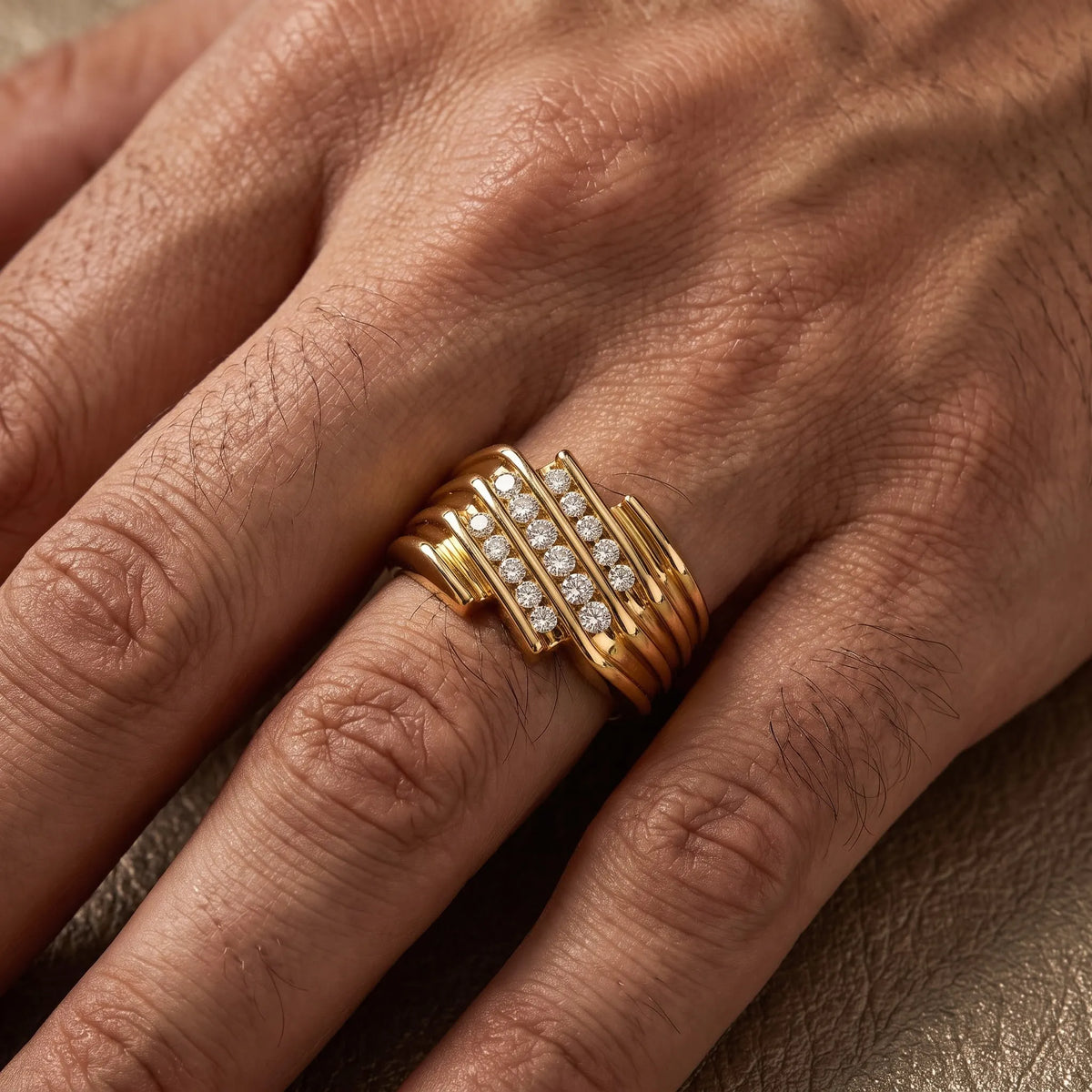 Channel Set Round Multi Row Lab Grown Diamond Men's Statement Ring