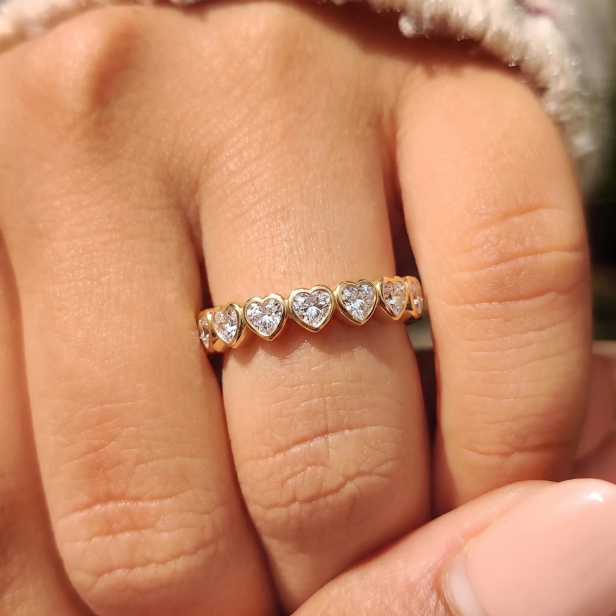 Bezel Set Heart Cut Lab Grown Diamond Minimalist Full Eternity Wedding Band