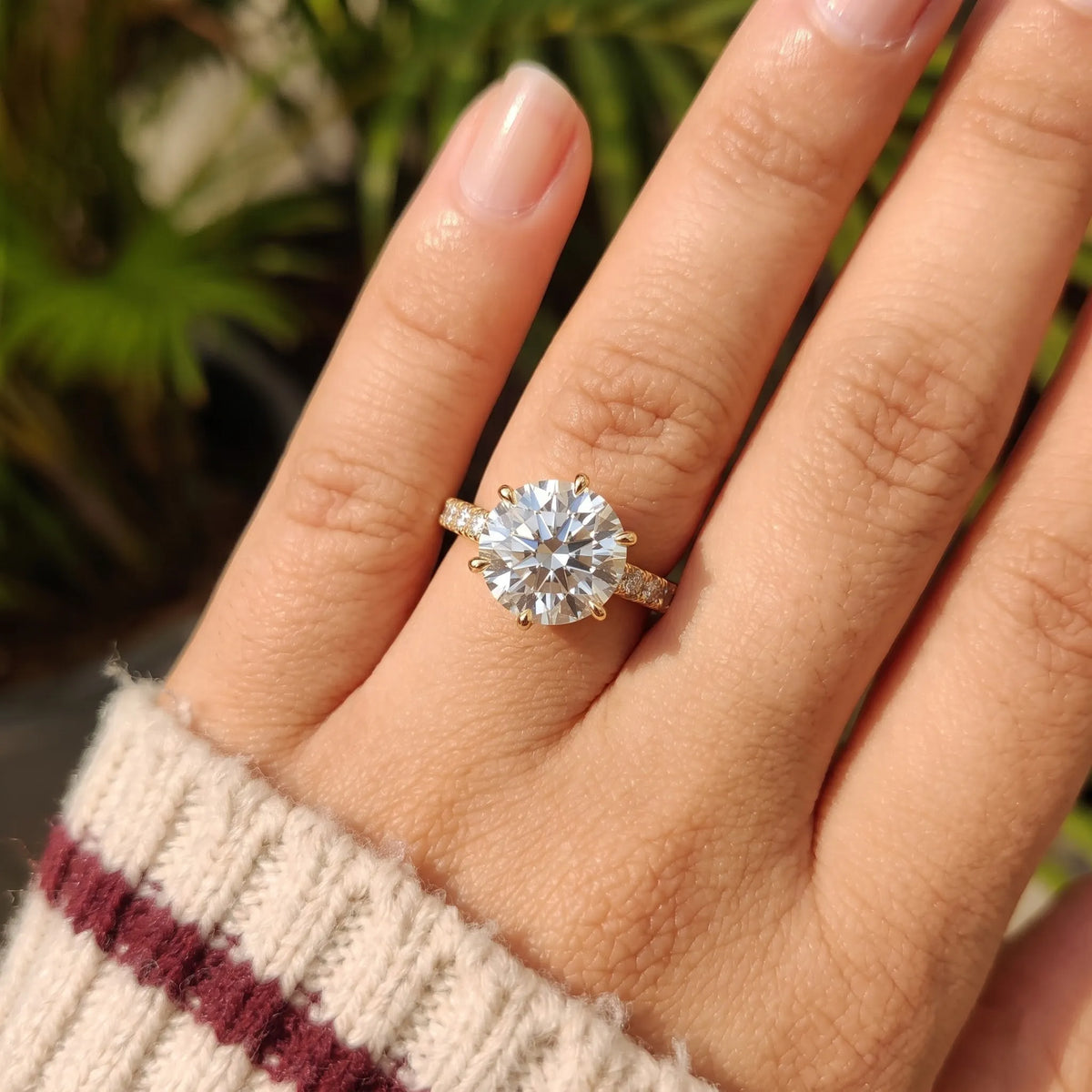 3 Carat Round Cut Lab Grown Diamond Pavé Engagement Ring