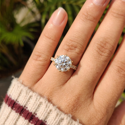 3 Carat Round Cut Lab Grown Diamond Pavé Engagement Ring